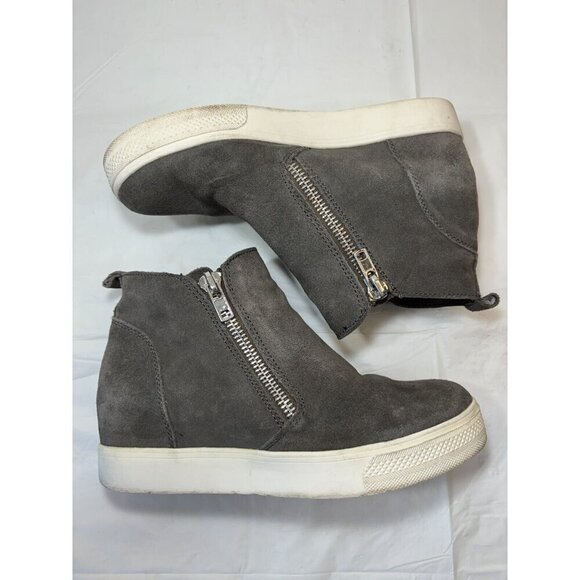 Steve Madden Womens Shoes 8.5 M Gray Wedge Ankle Close Toe Zip Heel Leather - Picture 5 of 12